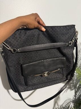 Coach Black Signature Pattern Shoulder Bag with Front Flap